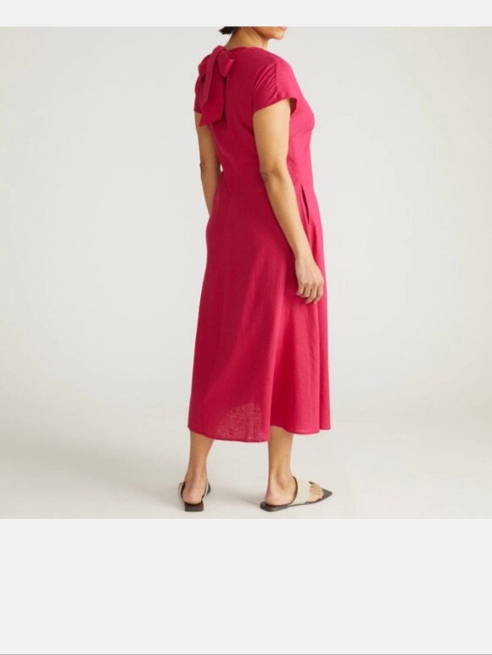 V-Neck Midi Dress in Bright Pink - Picture 2 of 7